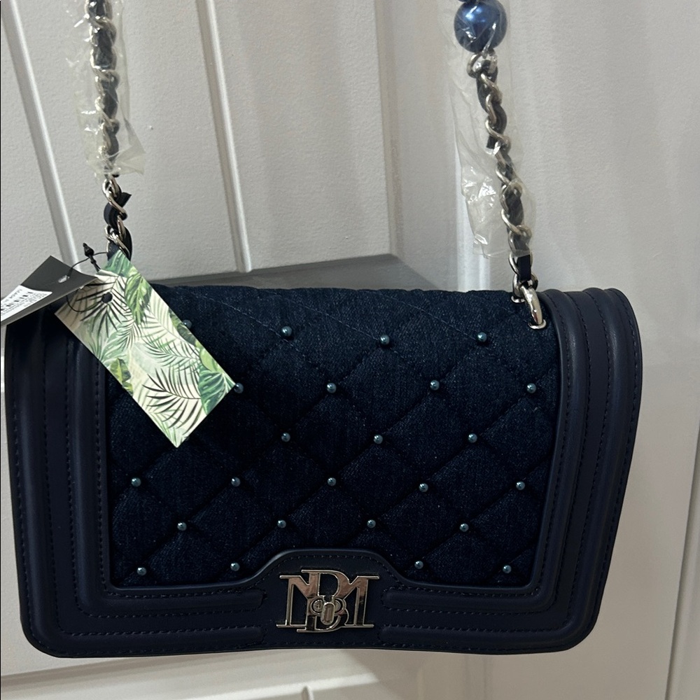 Badgley Mischka Dark Blue Quilted Shoulder Bag brand new
